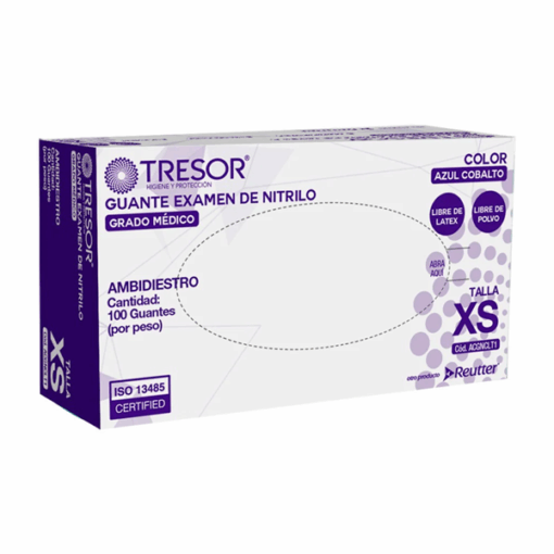GUANTE EXAMEN NITRILO XS AZUL COBALTO 100 UNID CAJA TRESOR