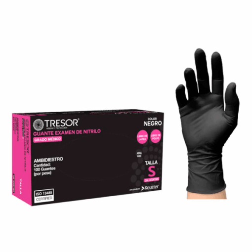 GUANTE DE NITRILO TALLA S NEGRO 100 UNID TRESOR