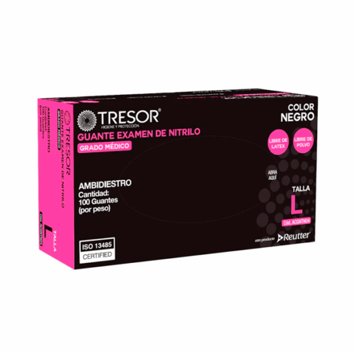 GUANTE NITRILO TALLA L 100 UNIDADES TRESOR  NEGRO
