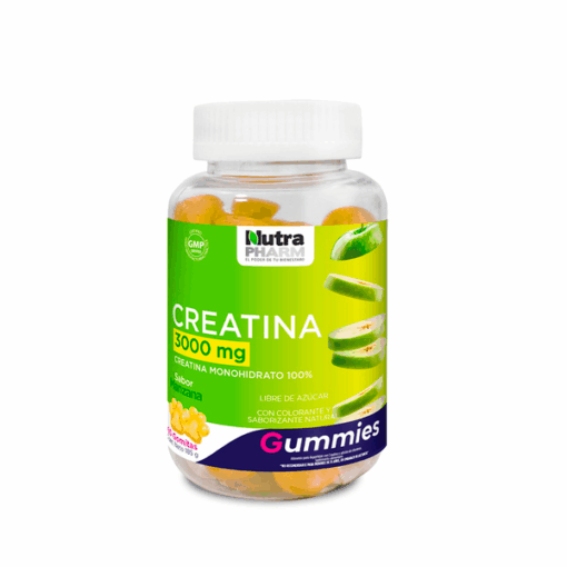 CREATINA MONOHIDRATADA 100% 3000MG+480UI VIT D3 LIBRE DE AZUCAR Y LACTOSA 90 GOMITAS SABOR MANZANA