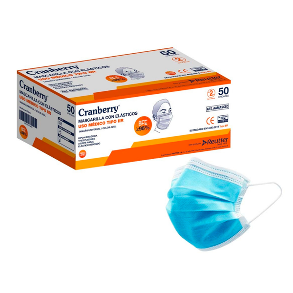 CRANBERRY MASCARILLA 3P COLOR AZUL 50 UNID