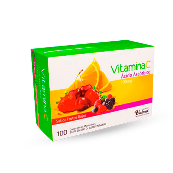 VITAMINA C ACIDO ASCORBICO. 100MG. 100 COMPRIMIDOS MASTICABLES SABOR FRUTOS ROJOS