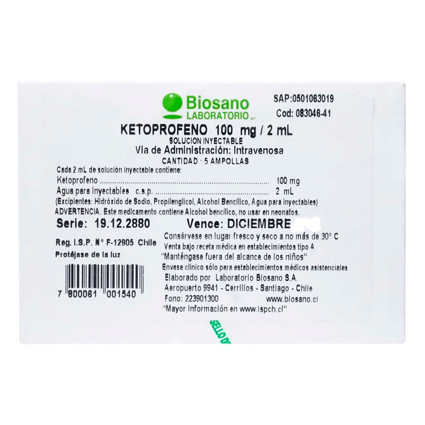 KETOPROFENO 100MG/2ML CAJA 5 AMPOLLAS