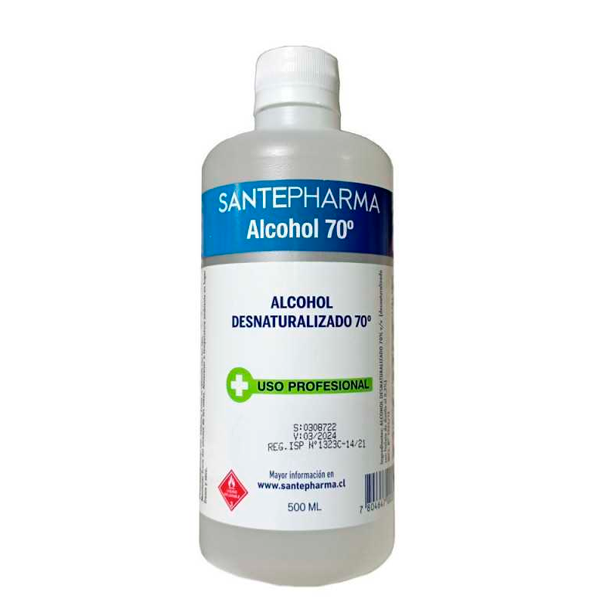 ALCOHOL DESNATURALIZADO 70° FRASCO 500 ML SANTEPHARMA
