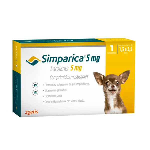 VET SIMPARICA 5 MG X 1 COMP(1.3 KG  A 2.5 KG)