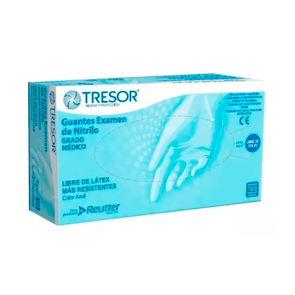 GUANTE NITRILLO TALLA S COLOR AZUL 100 U TRESOR