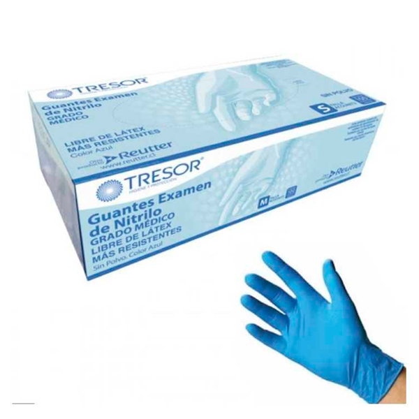 GUANTES NITRILO TRESOR LIBRE DE  LATEX  AZUL  TALLA M