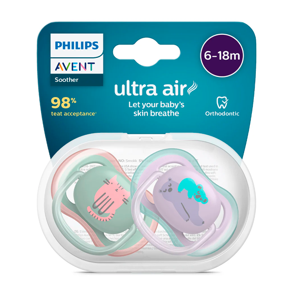 AVENT 2 CHUPETES ULTRA  AIR ANIMALES 6-18 Meses SCF085/18