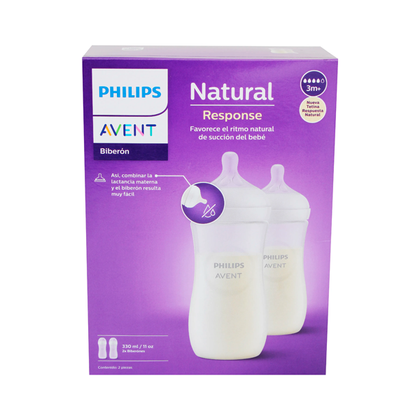 AVENT(SCY906/02)MAMADERA NATURAL RESPONSE PACK 2 U 330ml Traslucida